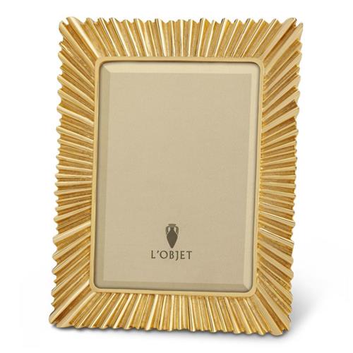 L&#39;Objet Ray Hollywood Regency Gold Plated Beveled Glass Photo Frame - 4x6