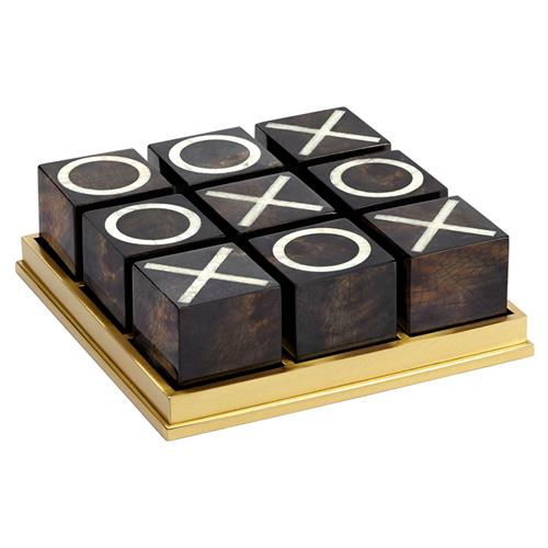 L&#39;Objet Deco Modern Classic Black Natural Shells Brass Base Tic Tac Toe