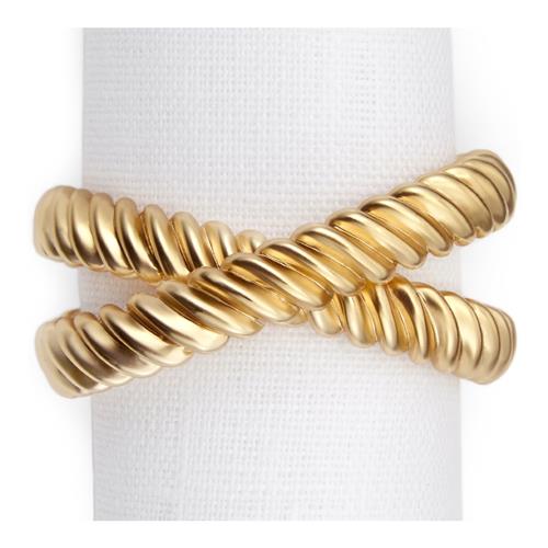 L&#39;Objet Deco Twist Hollywood Regency Gold Metal Napkin Ring - Set of 4