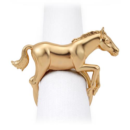 L&#39;Objet Horse Hollywood Regency Gold Plated Napkin Ring - Set of 4