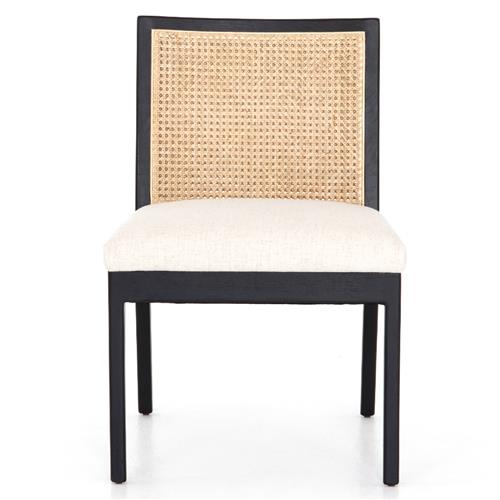 Annette Modern Classic Black Cane Wood Frame White Performance Dining Side Chair