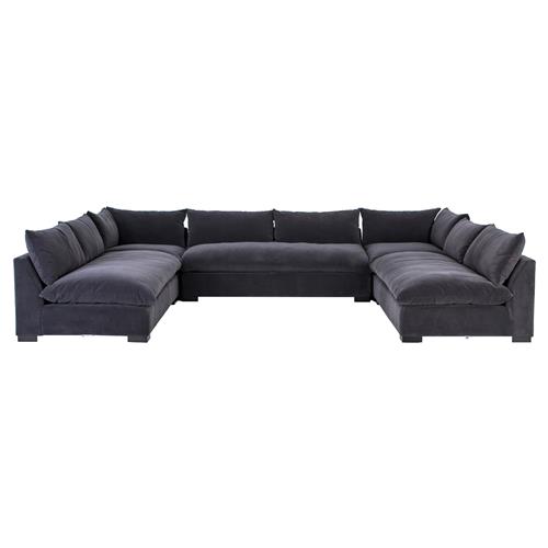 Cee Modern Classic Grey Upholstered 5 Piece Sectional - 152&quot;Wx112&quot;D