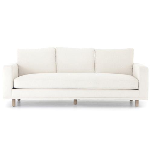 Mon Modern Classic White Upholstered Performance Natural Wood Sofa - 87&quot;W