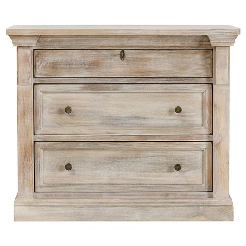 Melany French Country Natural White Wash Mango Wood 3 Drawer Nightstand