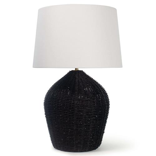 Georgian Black Woven Rattan Bedside Table Lamp