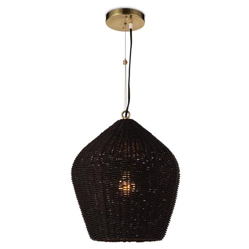 Georgian Black Woven Rattan Single Pendant
