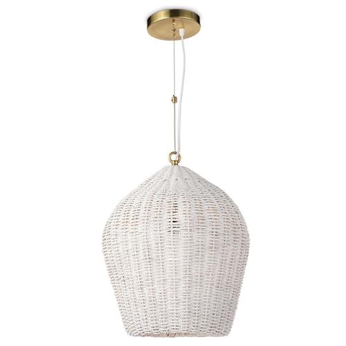Georgian White Woven Rattan Single Pendant