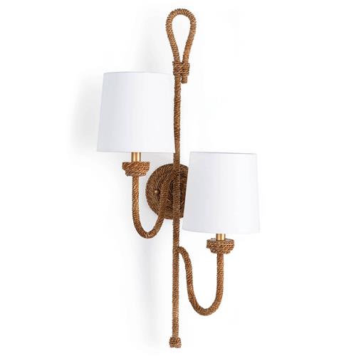 Bimini Rattan White Linen Shade Double Armed Sconce