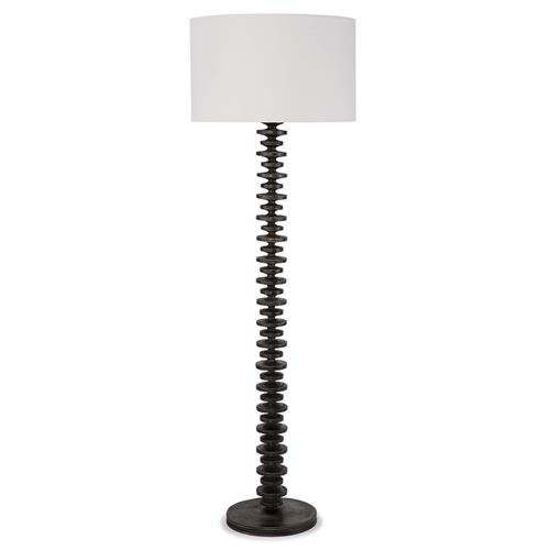 Fishbone Coastal Beach Ebony Birch Wood Column Floor Lamp