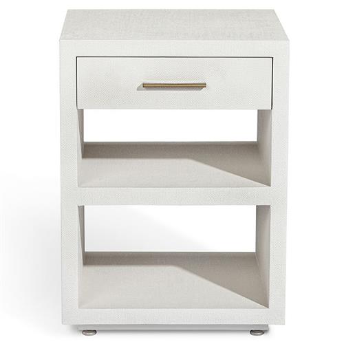 Livia Modern Classic Natural White Wood Linen Textured Nightstand - Small