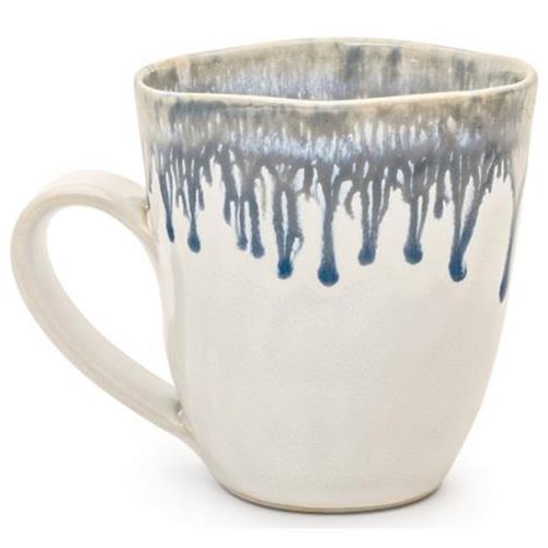 Simon Pearce Burlington Modern Blue Drip Edges White Stoneware Coffee Mug