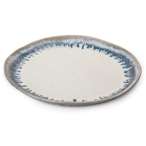 Simon Pearce Burlington Modern Blue Drip Edges White Stoneware Dinner Plate