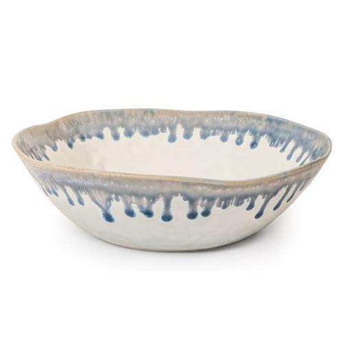 Simon Pearce Burlington Modern Blue Drip Edges White Stoneware Pasta Bowl