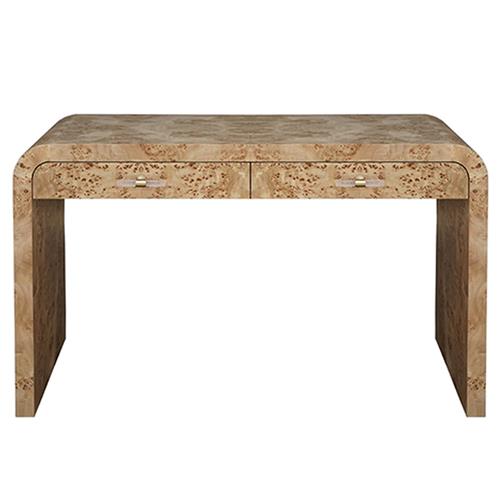 Worlds Away Petra Natural Burl Woodgrain Clear Acrylic Waterfall Edge Desk