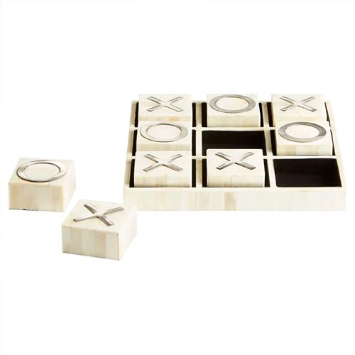 Lissa Modern Classic White Wood Silver Iron Tic-Tac-Toe Sculpture Game