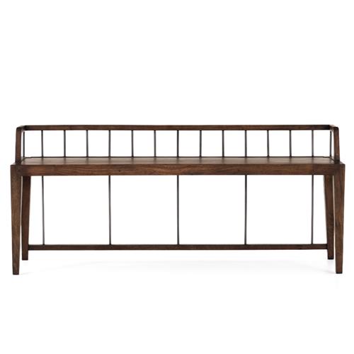 Enola Rustic Lodge Brown Solid Mango Wood Grey Iron Bench