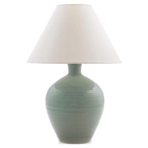 Simon Pearce Belmont Modern Empire Shade Crackle Celadon Pottery Table Lamp