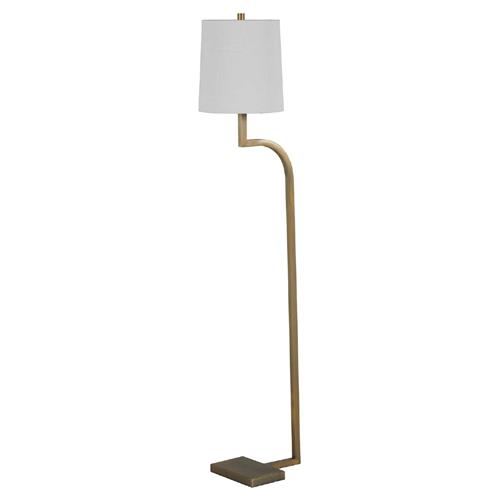 Hawthorne Modern Classic White Linen Antique Brass Iron Floor Lamp