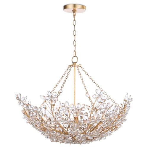Cheshire Regency Crystal Flowers Shade Gold Metal Chandelier