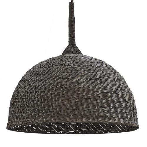 Palecek Wisteria Coastal Beach Dark Grey Woven Wicker Statement Pendant