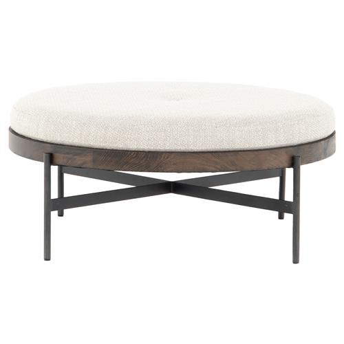 Eliza Industrial Cream Performance Brown Wood Black Iron Base Round Stool - Large