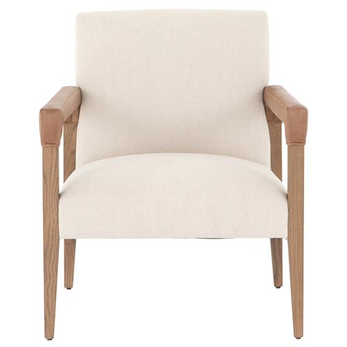 Jolie Modern Classic Cream Upholstered Brown Wood Living Room Arm Chair