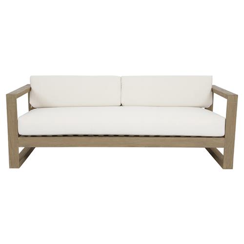 Amina Coastal Natural Teak White Sunbrella Outdoor Sofa - 90&quot;W