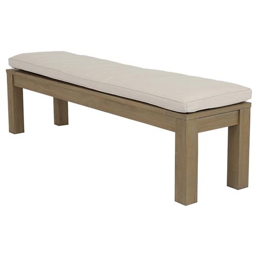 Amina Coastal Natural Teak White Sunbrella Outdoor Dining Bench