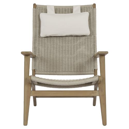 Amina Coastal Natural Teak Grey Woven High Back Outdoor Lounge Chair