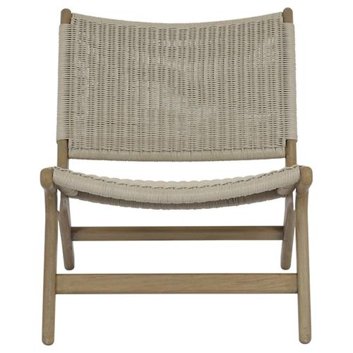 Amina Coastal Natural Teak Grey Woven Wicker Outdoor Accent Chair