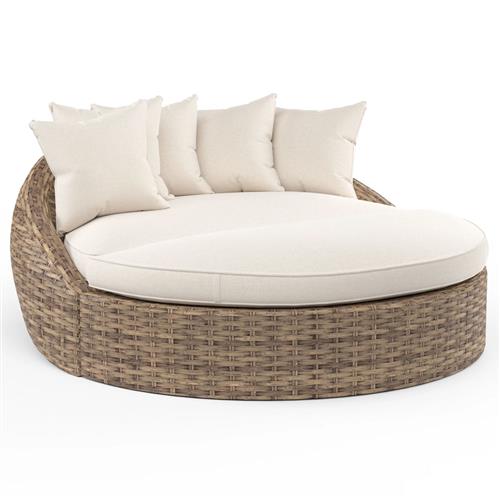 Aria Coastal Beige Sunbrella Brown Aluminum Round Outdoor Daybed