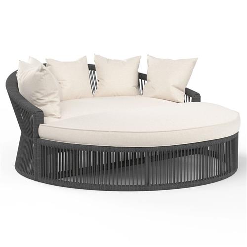 Mateo Coastal Sunbrella Charcoal Grey Woven Round Outdoor Daybed