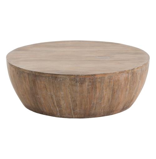Jacob Rustic Lodge Washed Wood Round Drum Coffee Table - Small
