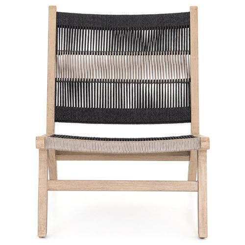 Liana Coastal Beach Teak Wood Dark Grey Woven Rope Cushion Outdoor Lounge Chair