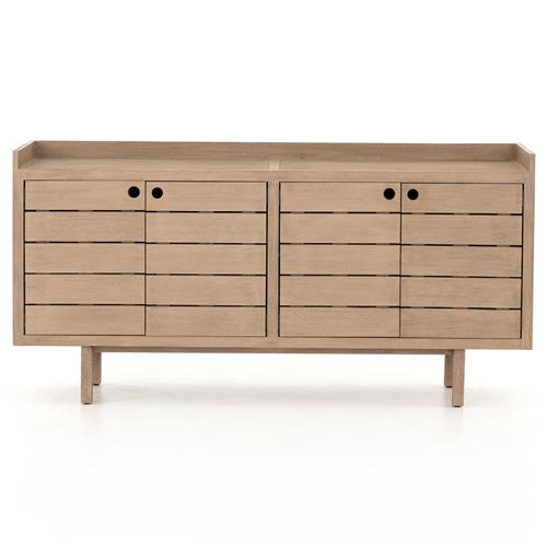 Yulla Rustic Lodge Brown Solid Teak Wood 4 Door Outdoor Sideboard