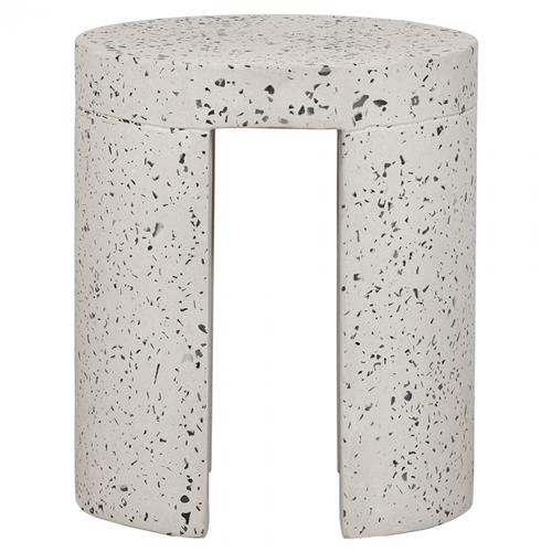 Lyone Coastal Beach White Concrete Grey Terrazo Round Outdoor Stool