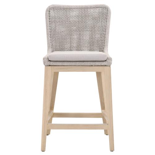 Kailey Coastal Taupe Woven Rope Grey Teak Outdoor Counter Stool