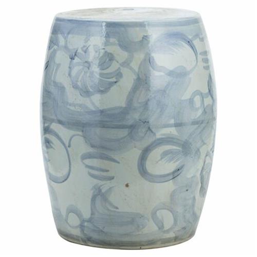 Beck Modern Blue and White Porcelain Twisted Flower Outdoor Garden Stool