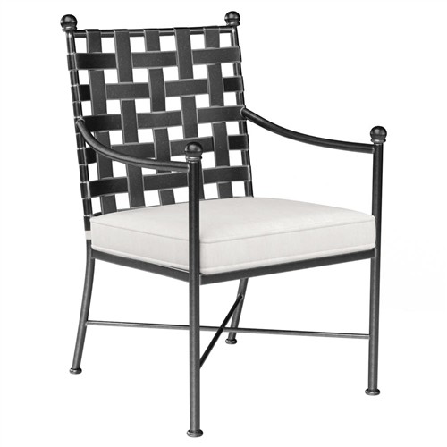 Aurore French White Canvas Cushion Metal Outdoor Dining Arm Chair