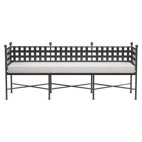 Aurore French White Canvas Cushion Metal Outdoor Garden Bench