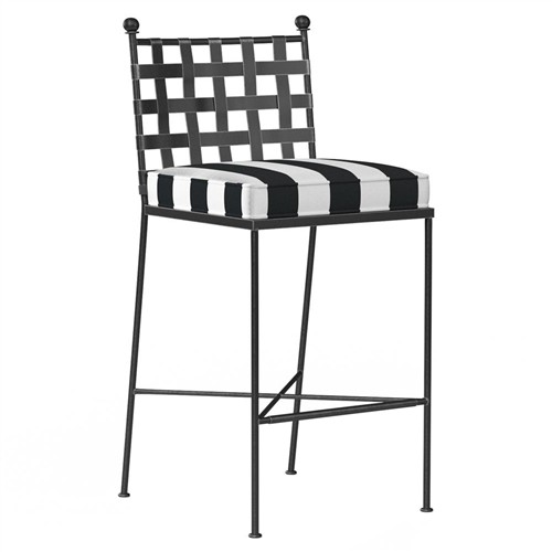 Aurore White Black Stripe Cabana Cushion Metal Outdoor Bar Stool