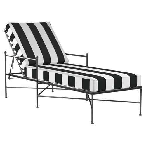 Aurore White Black Stripe Cabana Cushion Metal Outdoor Chaise Lounge