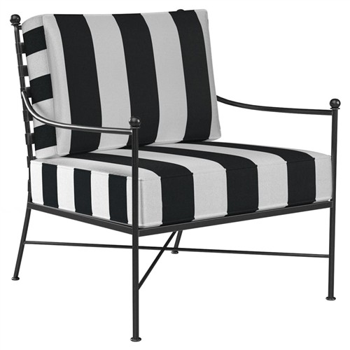 Aurore White Black Stripe Cabana Cushion Metal Outdoor Club Arm Chair
