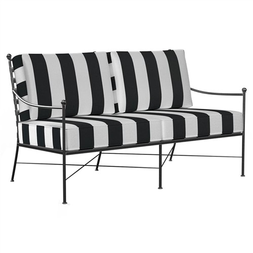 Aurore White Black Stripe Cabana Cushion Metal Outdoor Loveseat