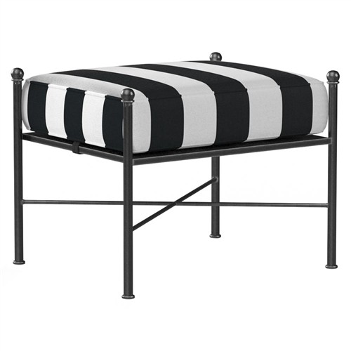 Aurore White Black Stripe Cabana Cushion Metal Outdoor Ottoman