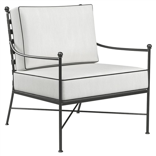 Aurore Cream Cushion Black Welt Metal Outdoor Club Arm Chair