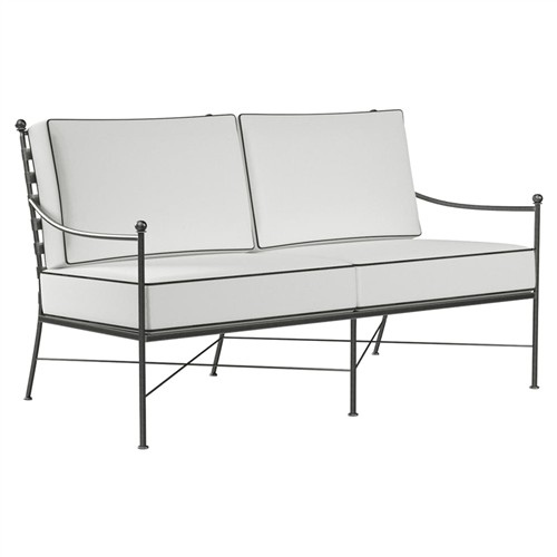 Aurore Cream Cushion Black Welt Metal Outdoor Loveseat