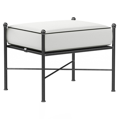 Aurore Cream Cushion Black Welt Metal Outdoor Rectangular Ottoman