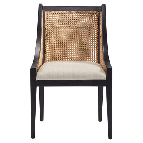 Lyndon Coastal Black Mahogany White Upholstered Seat Cane Dining Chair