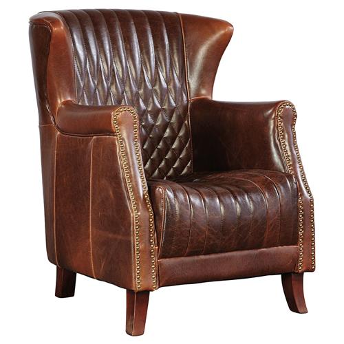 Sherriline Modern Classic Brown Upholstered Leather Cushion Wing Chair